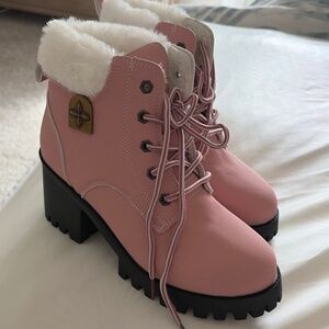 Pink boots with fur top